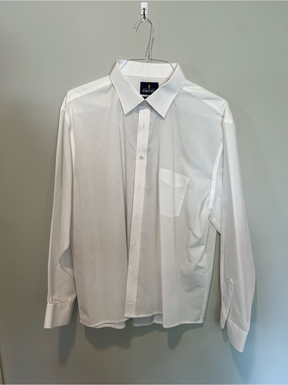 Stafford Men’s White Dress Shirt 18 36/37 Regular Fit Easy-Care Broadcloth